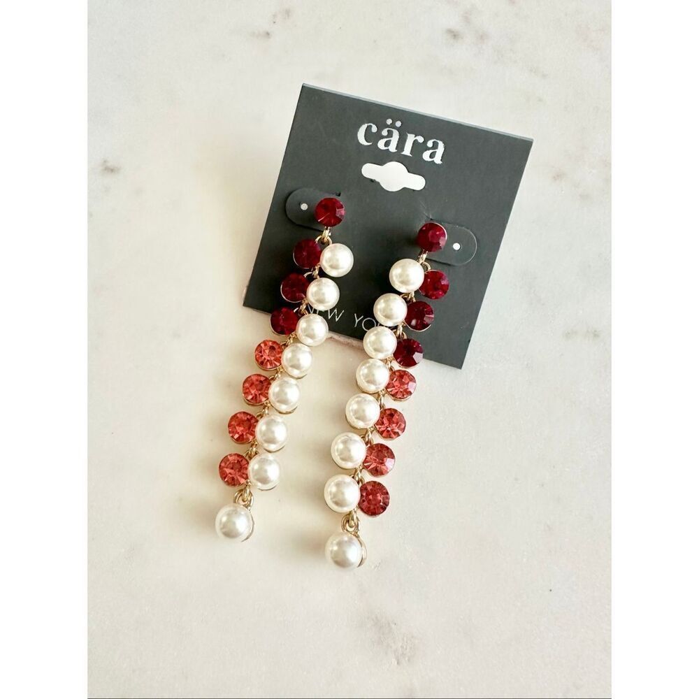 Cära New York coral and red rhinestone and faux pearl statement earrings